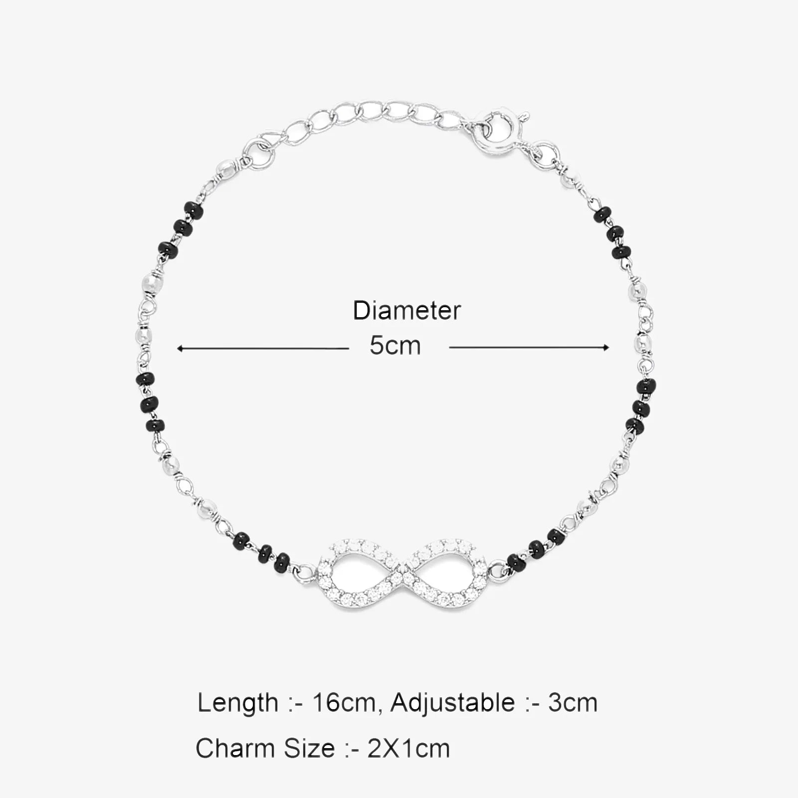 Pure Sterling Silver Infinity Knot Design Hand Mangalsutra Bracelet - Tweov Jewels