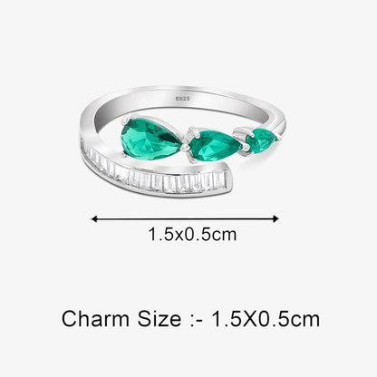 Green Stone Studded Spiral Silver Ring - Tweov Jewels