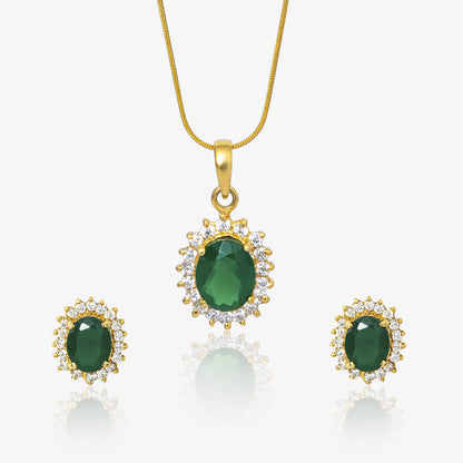 Gold-Plated CZ Emerald Pendant & Earrings Set