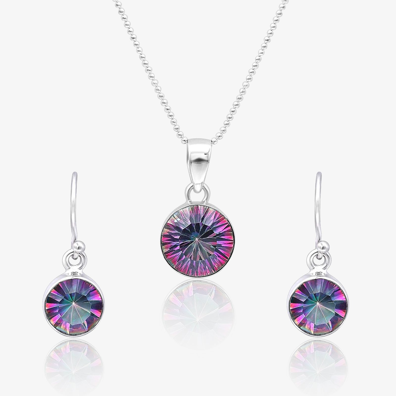 Silver Mystic Topaz Round Pendant & Earrings Set - Tweov Jewels