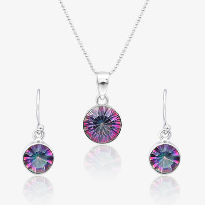 Silver Mystic Topaz Round Pendant & Earrings Set - Tweov Jewels