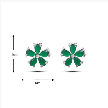 Floral Green Silver Stud Earrings - Tweov Jewels