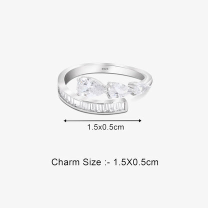 White Stone Studded Spiral Silver Ring - Tweov Jewels