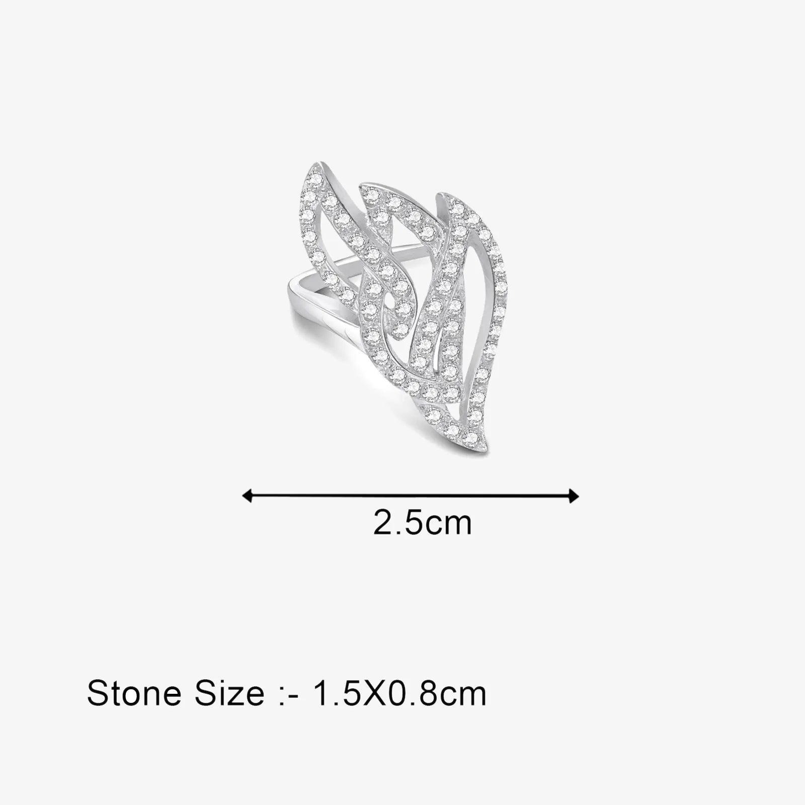 Sparkling Zircon Studded Leaf Design Silver Ring - Tweov Jewels