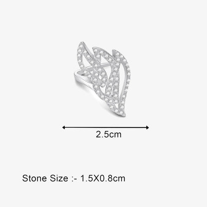 Sparkling Zircon Studded Leaf Design Silver Ring - Tweov Jewels