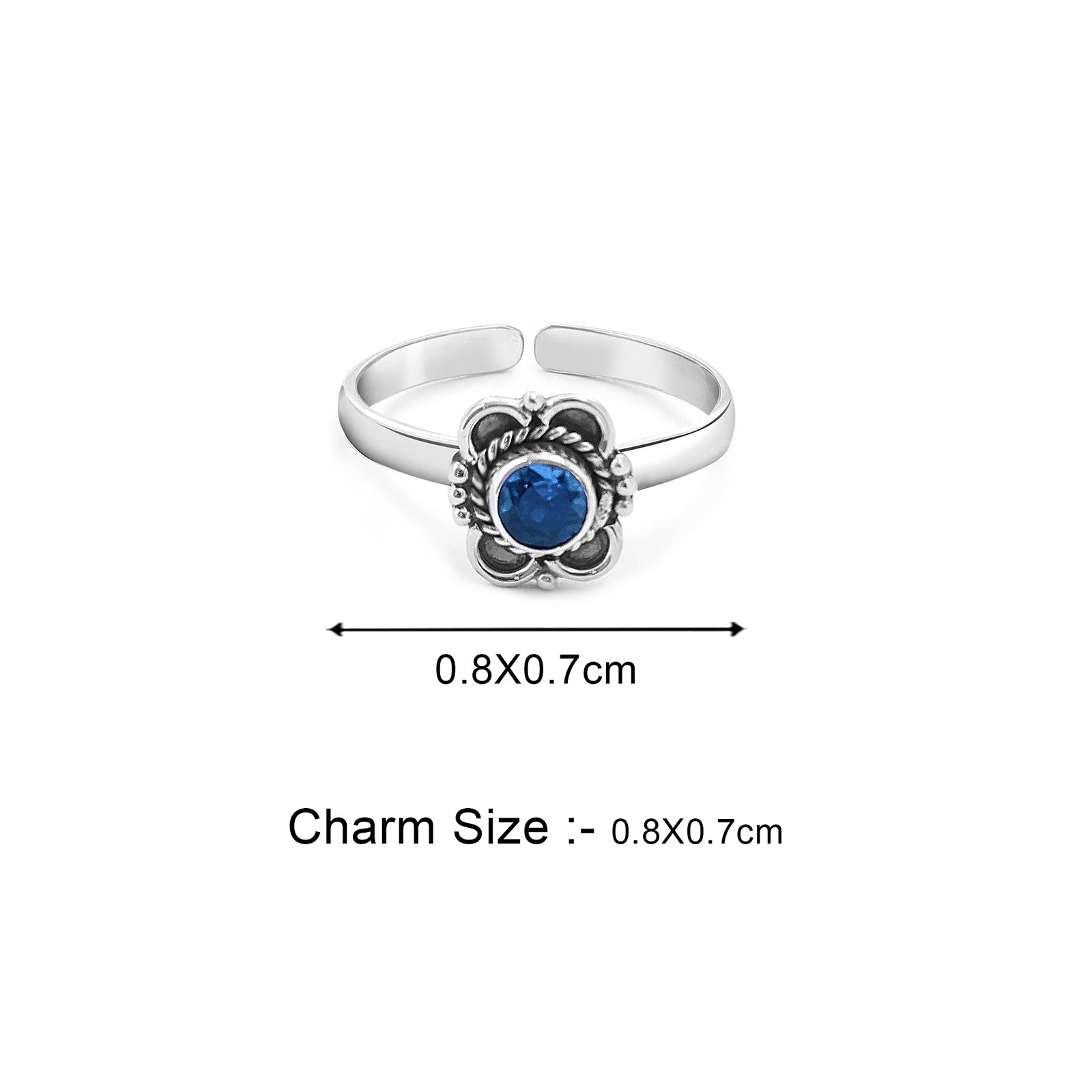 Silver Blue Stone Floral Shaped Toe Ring