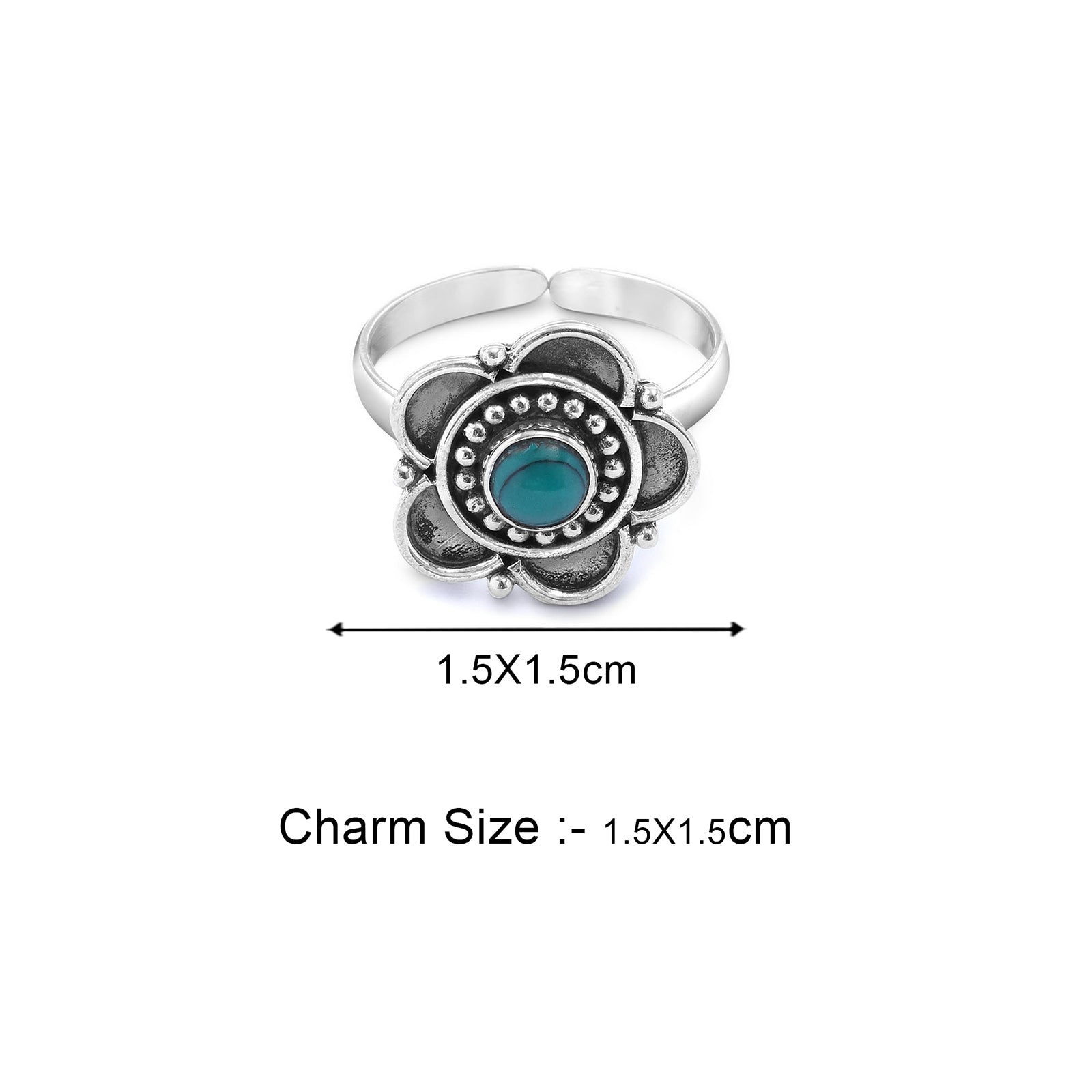 Silver Turquoise Stone Floral Toe Ring