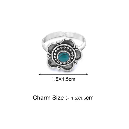 Silver Turquoise Stone Floral Toe Ring
