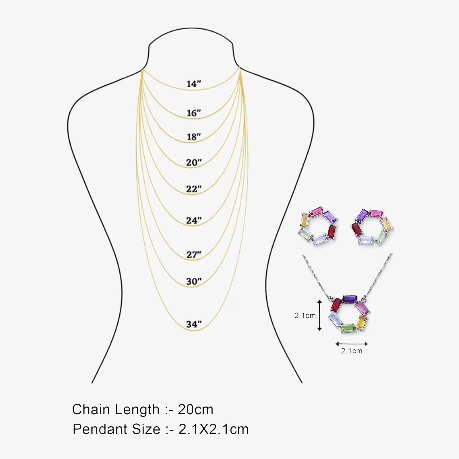 Multicolor Round Silver Pendant & Earring Sets - Tweov Jewels