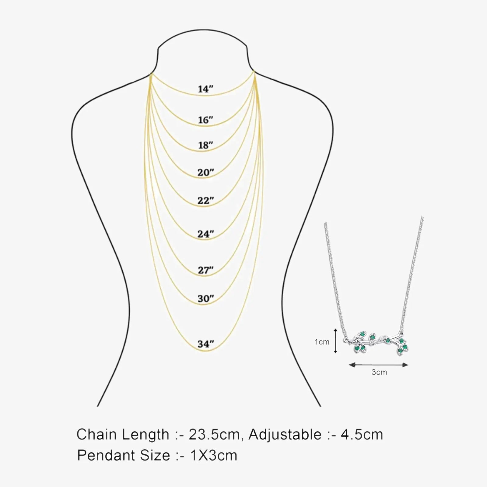 Silver Emerald Leaf Chain Necklace - Tweov Jewels