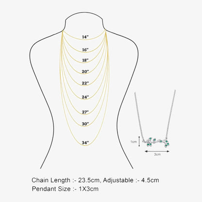 Silver Emerald Leaf Chain Necklace - Tweov Jewels
