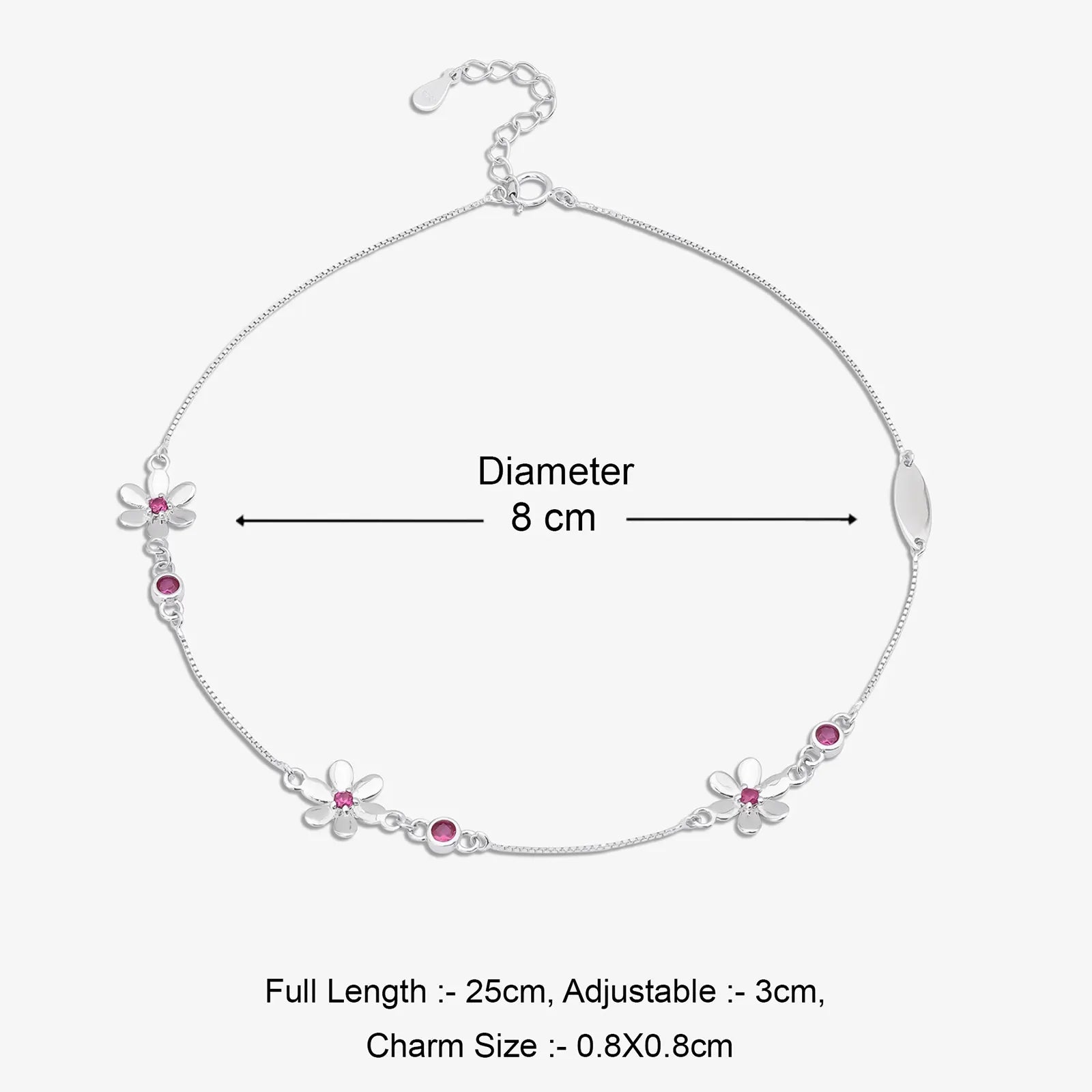 Floral PInk CZ Silver Anklets for Women