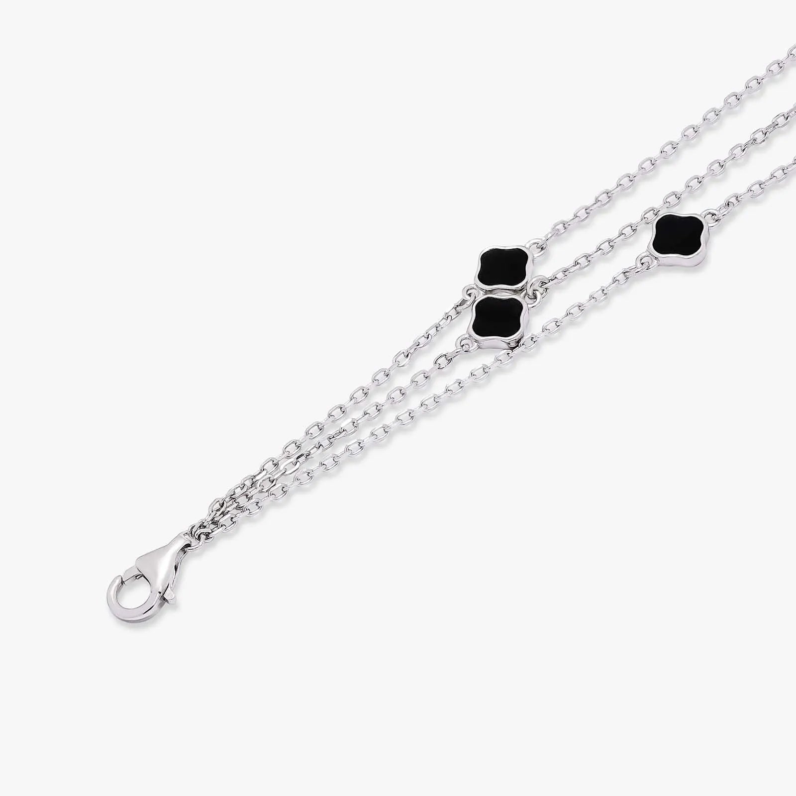 Black Clover Layered Silver Chain Bracelet - Tweov Jewels