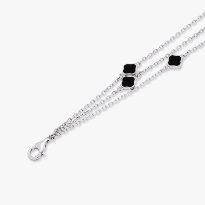 Black Clover Layered Silver Chain Bracelet - Tweov Jewels