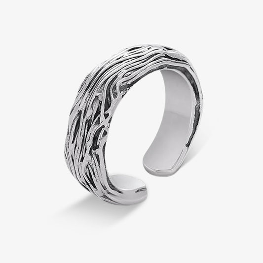 Adjustable Silver Textured Band Ring