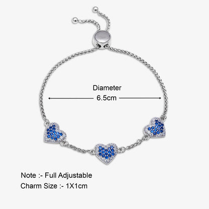 Blue White Heart Silver Chain Bracelet - Tweov Jewels