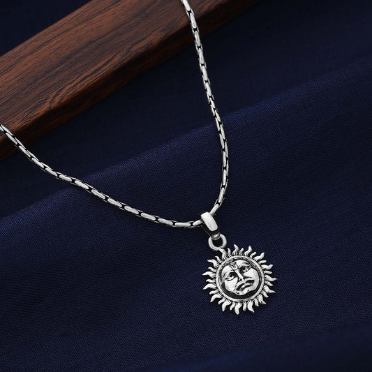 Oxidized Pure Silver Sun Pendant - Tweov Jewels