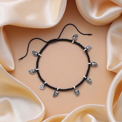 925 Sterling Silver Oxidized Mango Motif Silver Anklet - Tweov Jewels