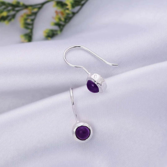 Pure Silver Earrings - Amethyst Adorned Mini Drop - Tweov Jewels