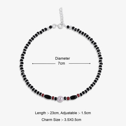 Pearl Charm & Red Black Beads Silver Anklet - Tweov Jewels