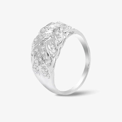 Cubic Zirconia Leaf Silver Ring - Tweov Jewels