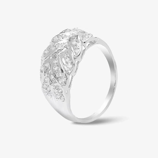 Cubic Zirconia Leaf Silver Ring - Tweov Jewels