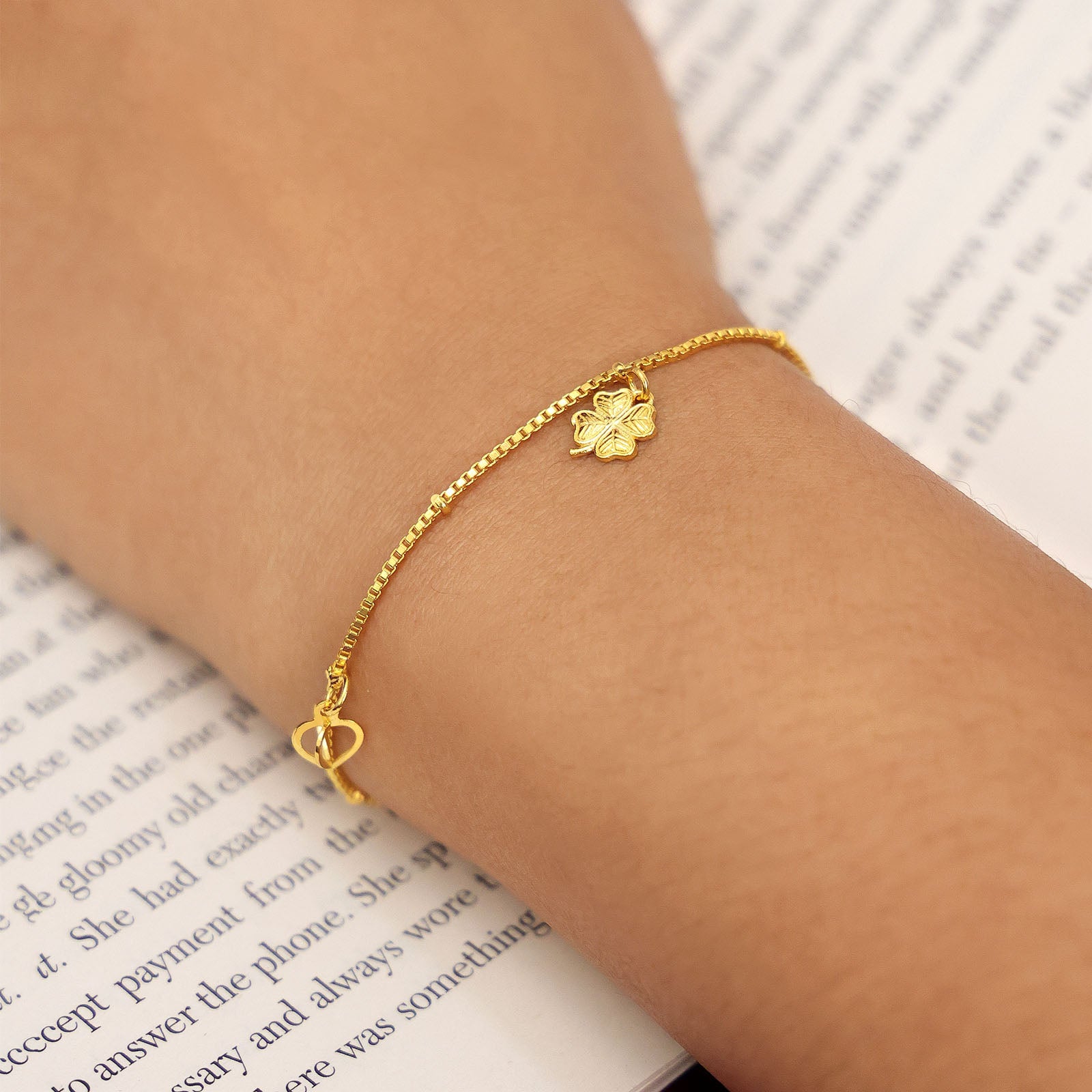 Gold Plated Silver Bracelet - Chain Bracelet with Hanging Charms - Tweov Jewels