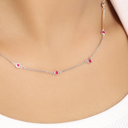 Pink CZ Stone Studded Silver Necklace - Tweov Jewels