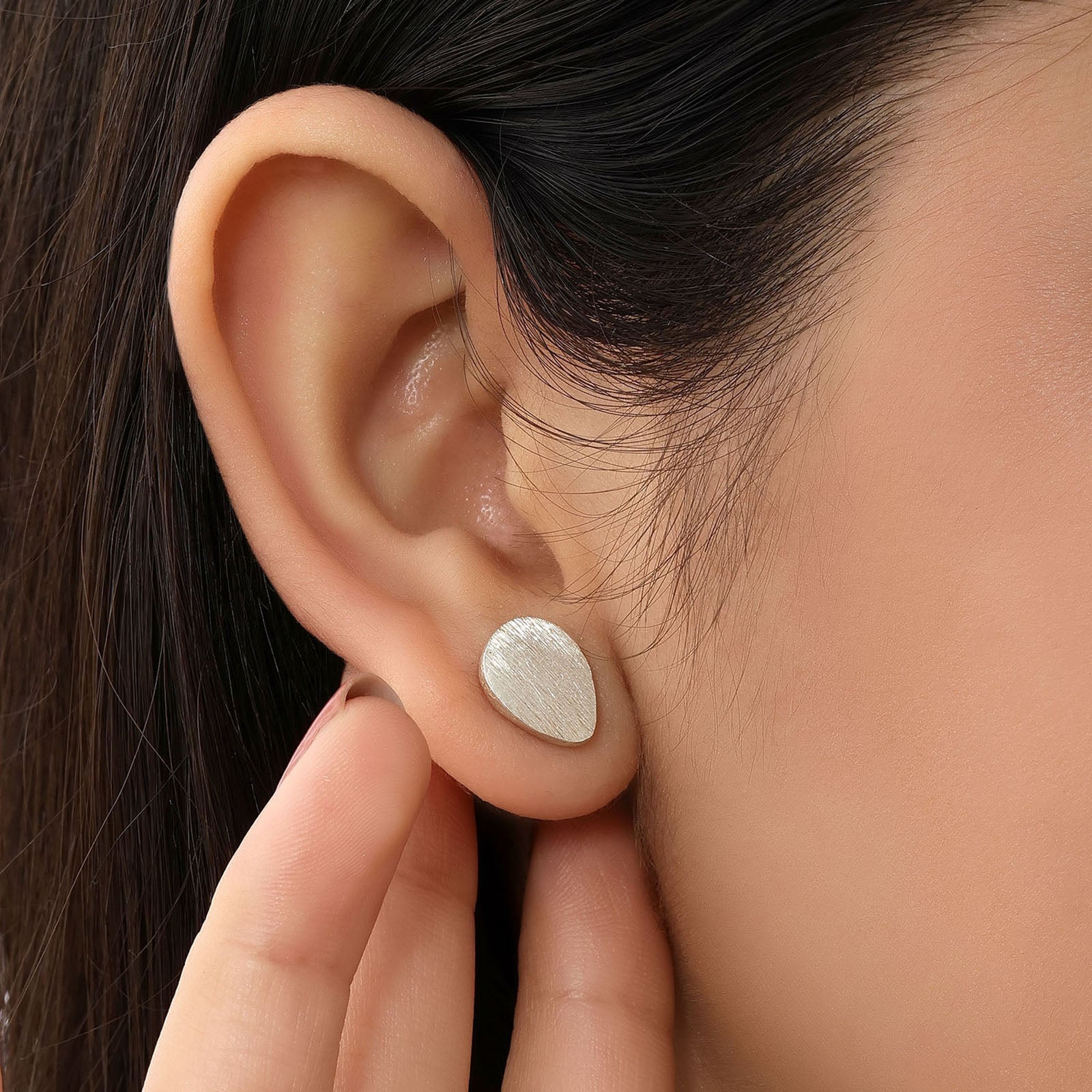 Pure Silver Stud Earrings - Dew-kissed Scratch Finish Model - Tweov Jewels