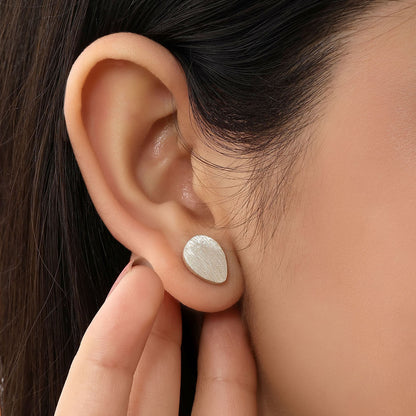 Pure Silver Stud Earrings - Dew-kissed Scratch Finish Model - Tweov Jewels