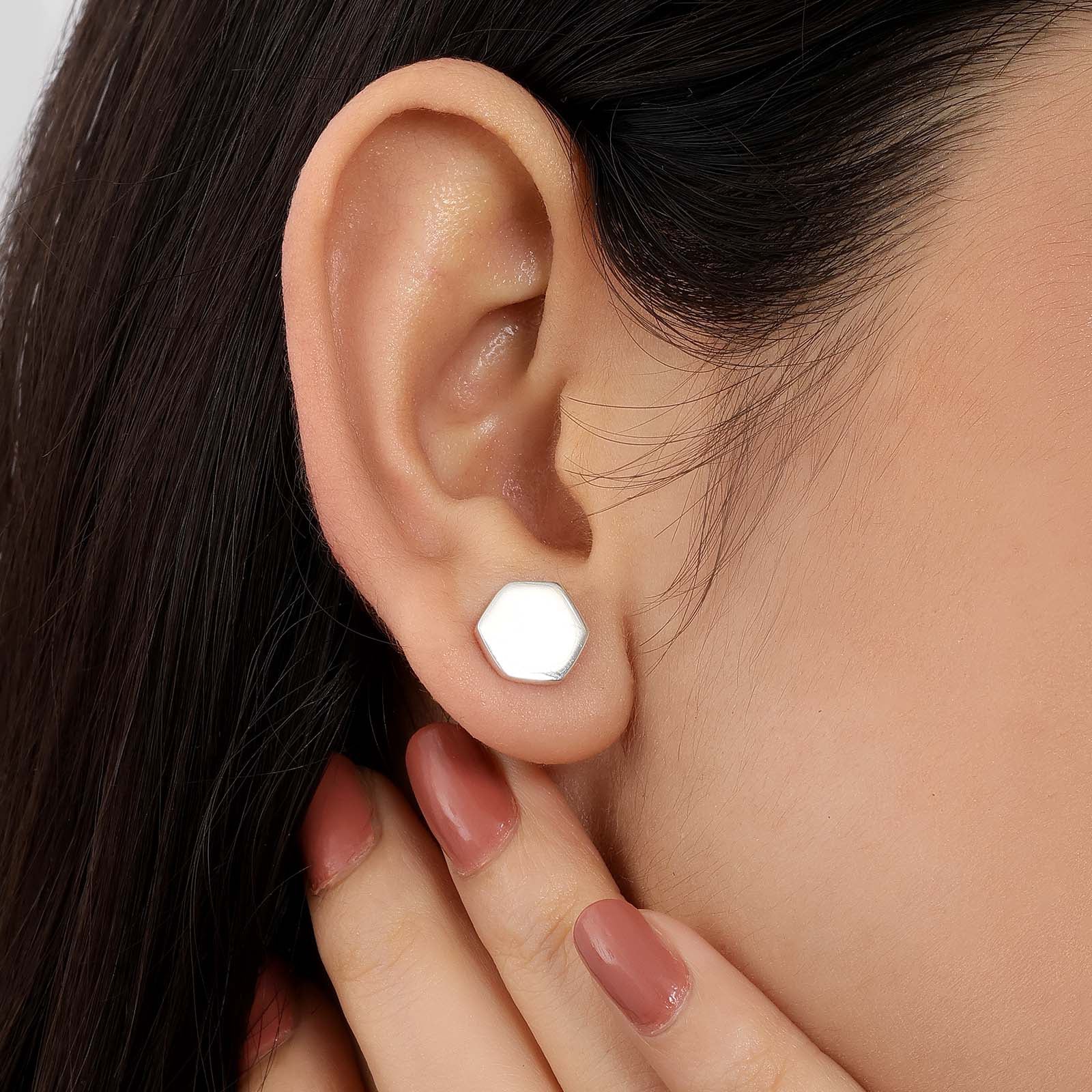 Pure Silver Stud - Hexa Glossy Finish - Tweov Jewels
