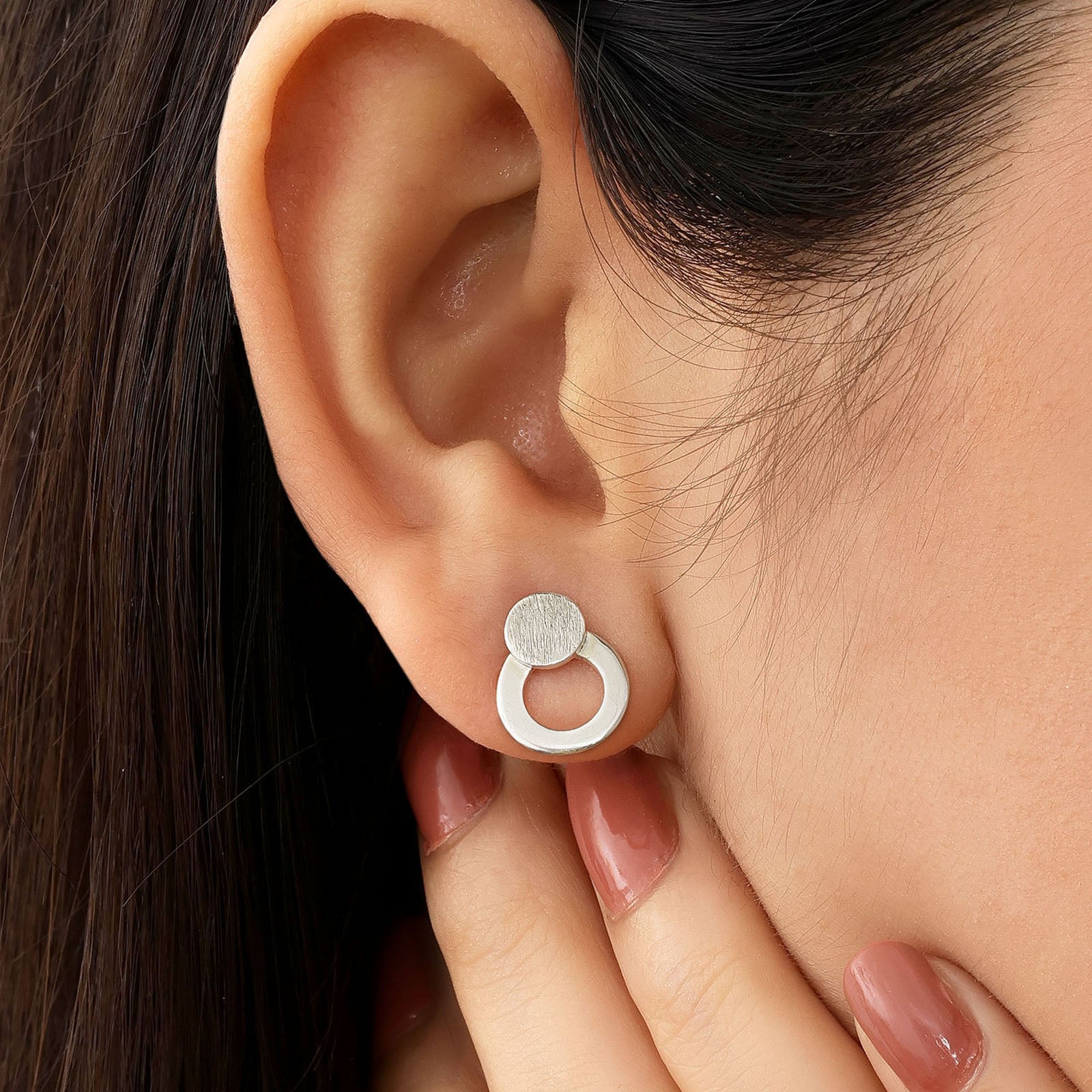 Round Scratch Silver Stud Earrings - Tweov Jewels