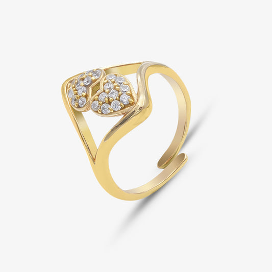 Classic Gold Plated Double Heart Silver Ring
