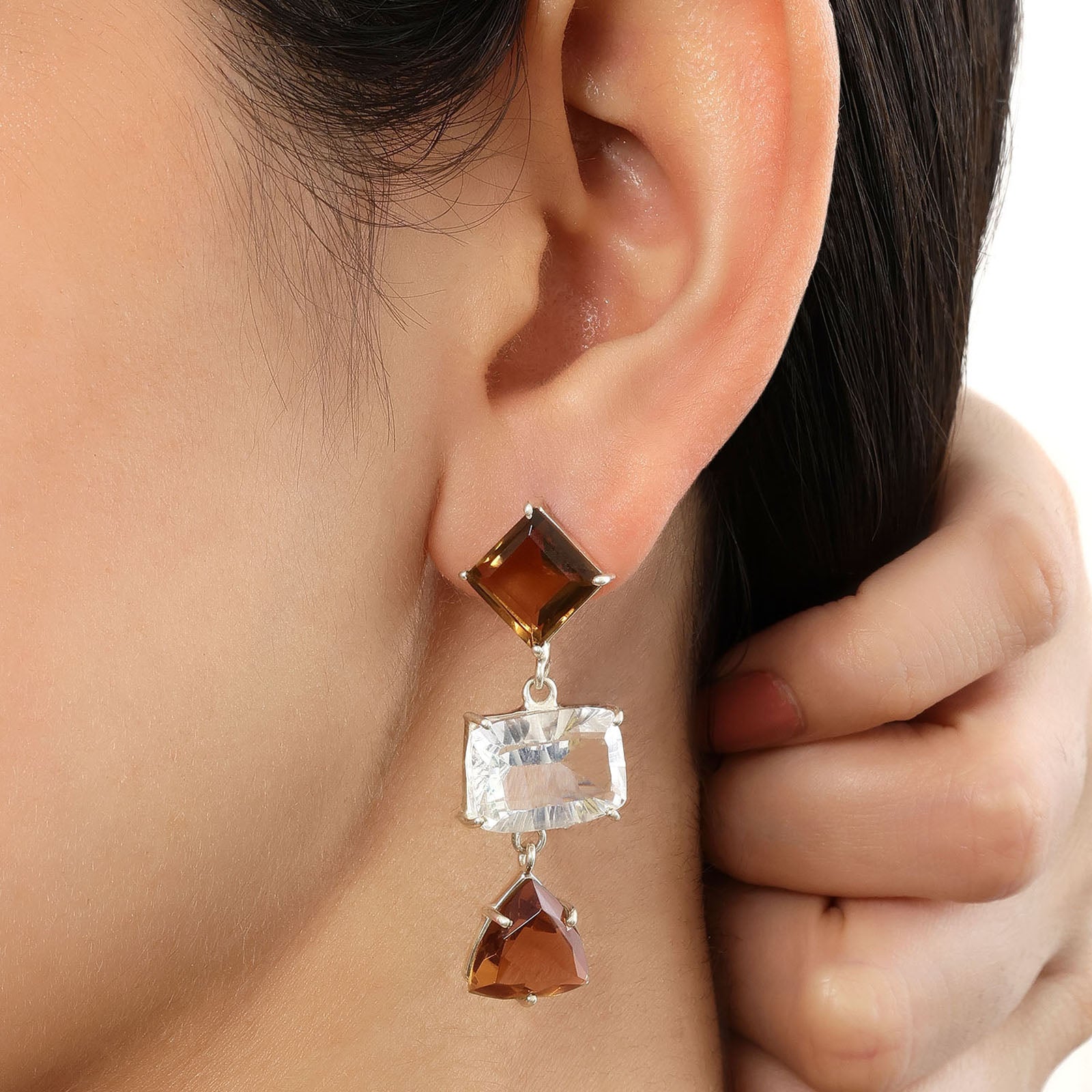 Multicut Brown AD Stone Silver Earrings - Tweov Jewels