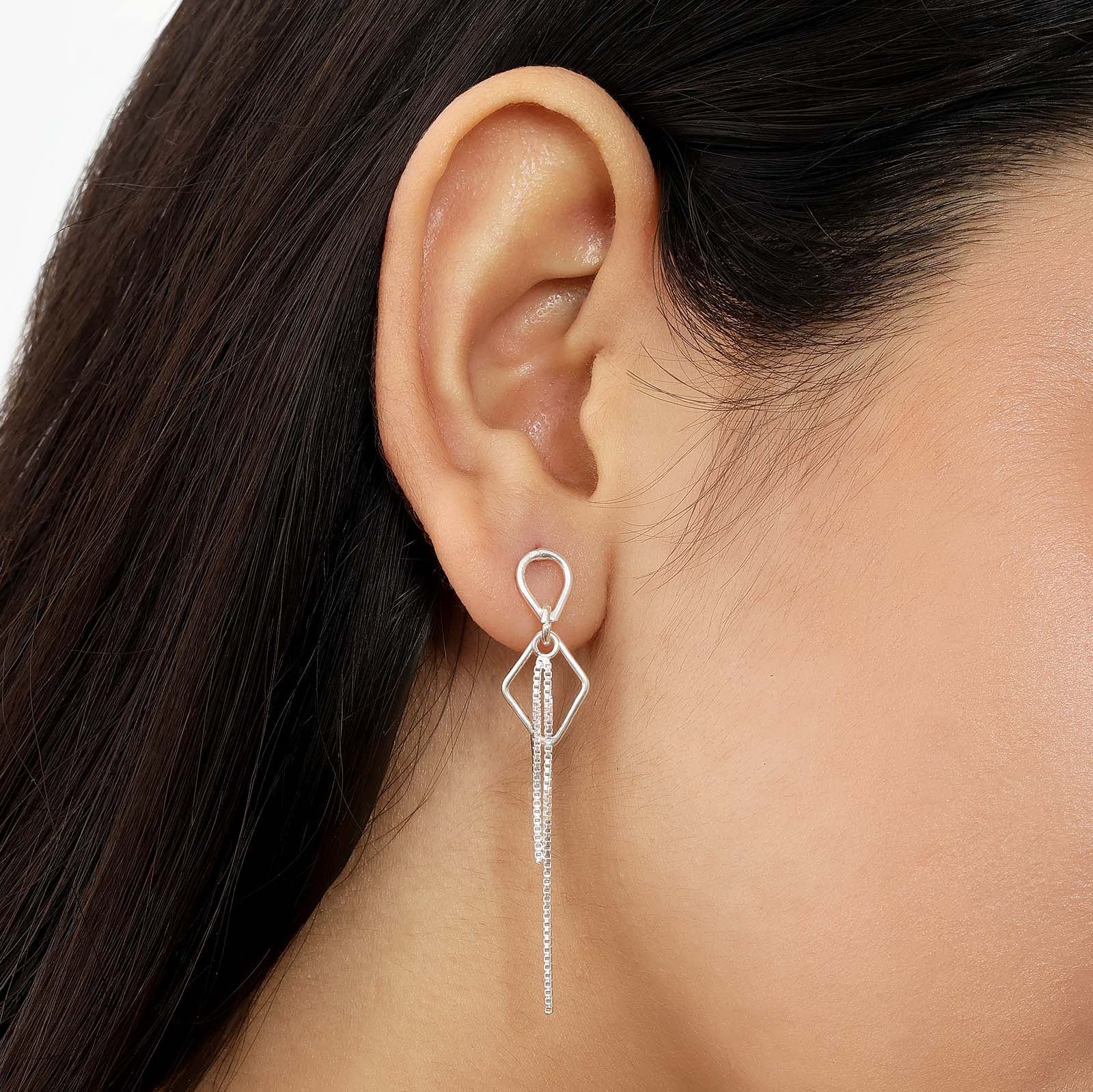 Sleek Threader Chain Design Silver Earrings - Tweov Jewels