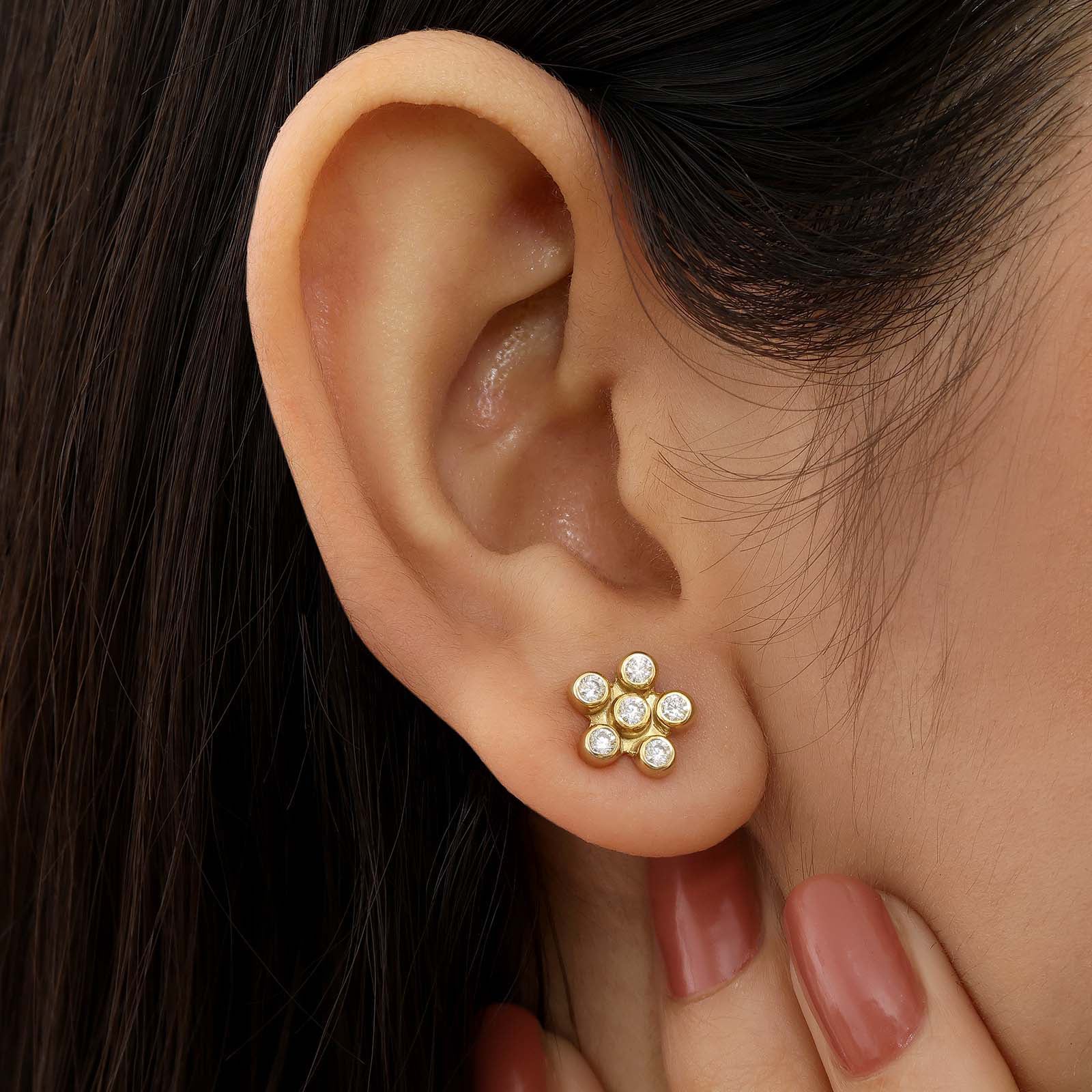Gold Plated CZ Floral Design Silver Stud - Tweov Jewels