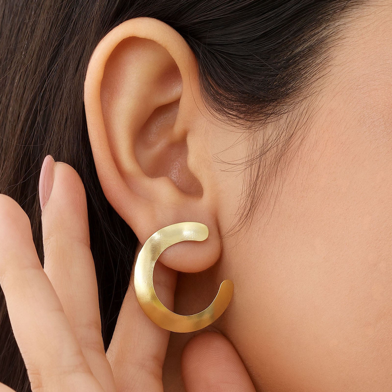 Pure Silver Earrings - Stylish Gold Finish C-Hoops - Tweov Jewels