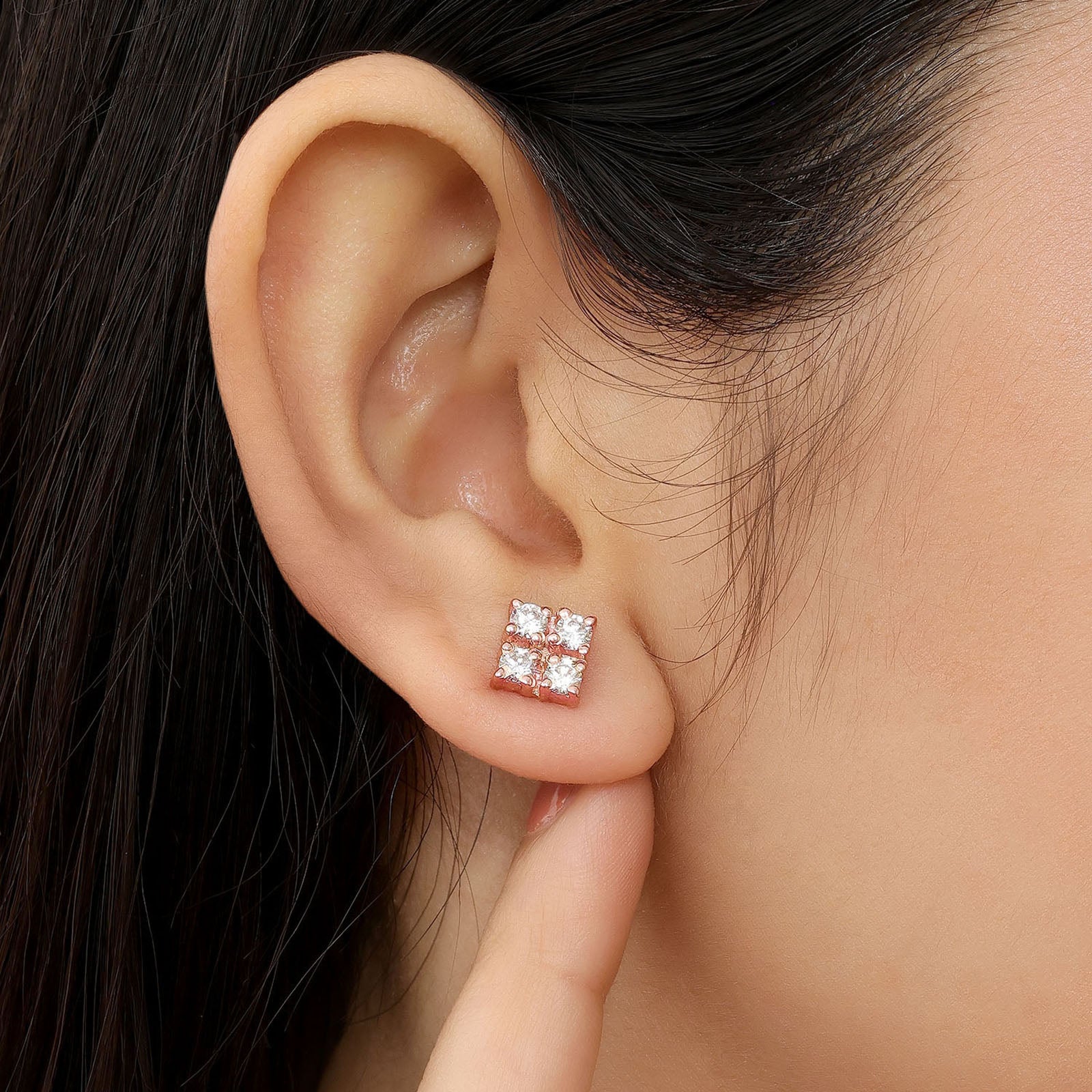 Rose Gold Square Designer Silver Stud Earrings - Tweov Jewels