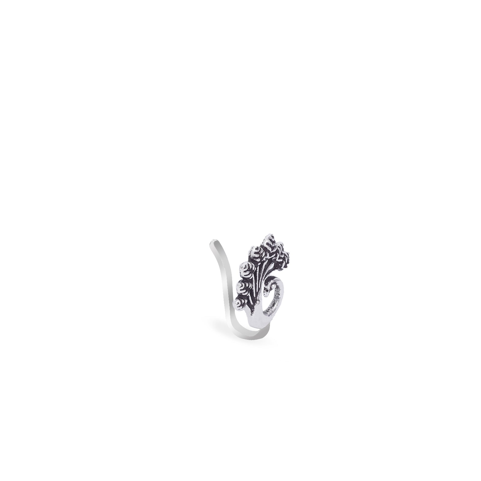 Pure Silver Nose Ring - Majestic Plumage of Oxidised Peacock - Tweov Jewels