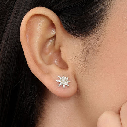 Glossy Floral Design Silver Stud Earrings - Tweov Jewels