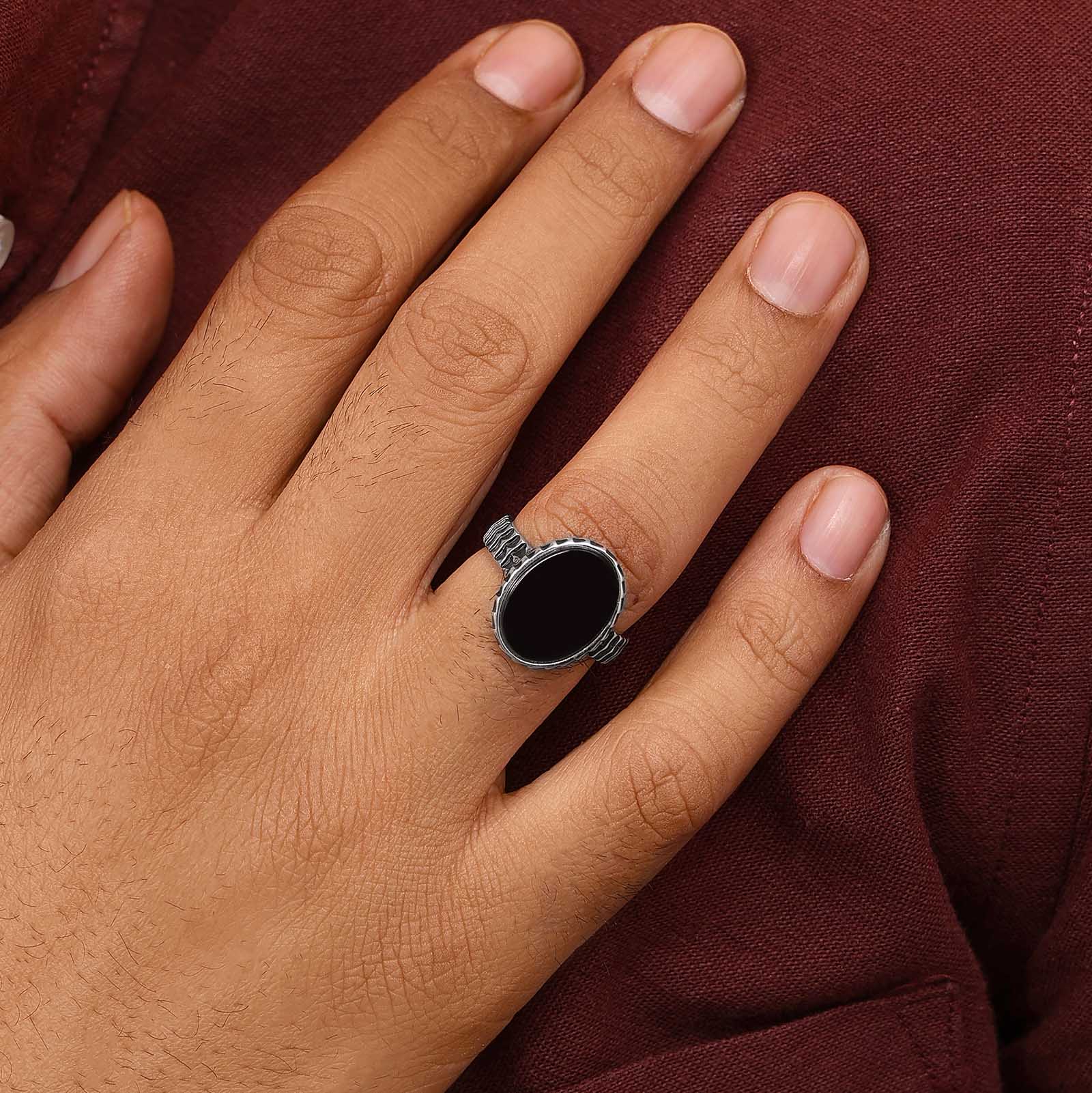Pure 925 Silver Ring - Carved With Oval Black Onyx - Tweov Jewels