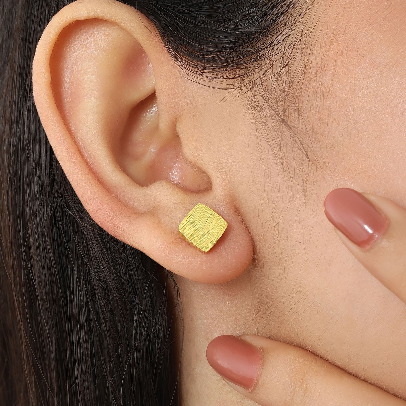 Pure Silver Stud Earrings - Gold Plated With Modern Cubes - Tweov Jewels