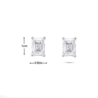 American Diamond Silver Rectangle Stud Earrings - Tweov Jewels
