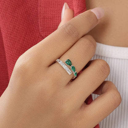 Green Stone Studded Spiral Silver Ring - Tweov Jewels