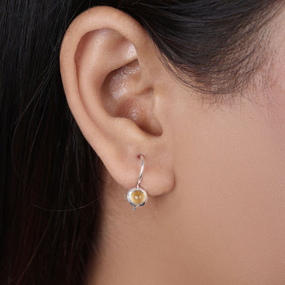 Pure Silver Earrings - Made With Tiny Tiger-Eye Stone - Tweov Jewels