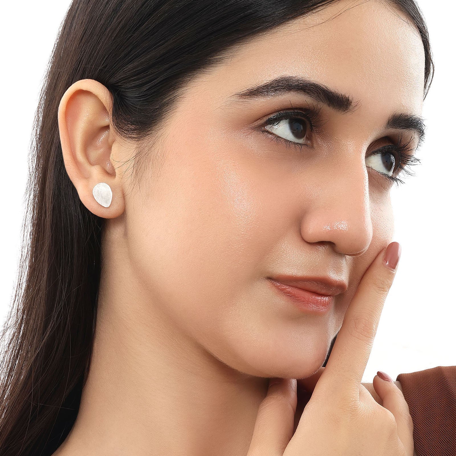 Pure Silver Stud Earrings - Dew-kissed Scratch Finish Model - Tweov Jewels