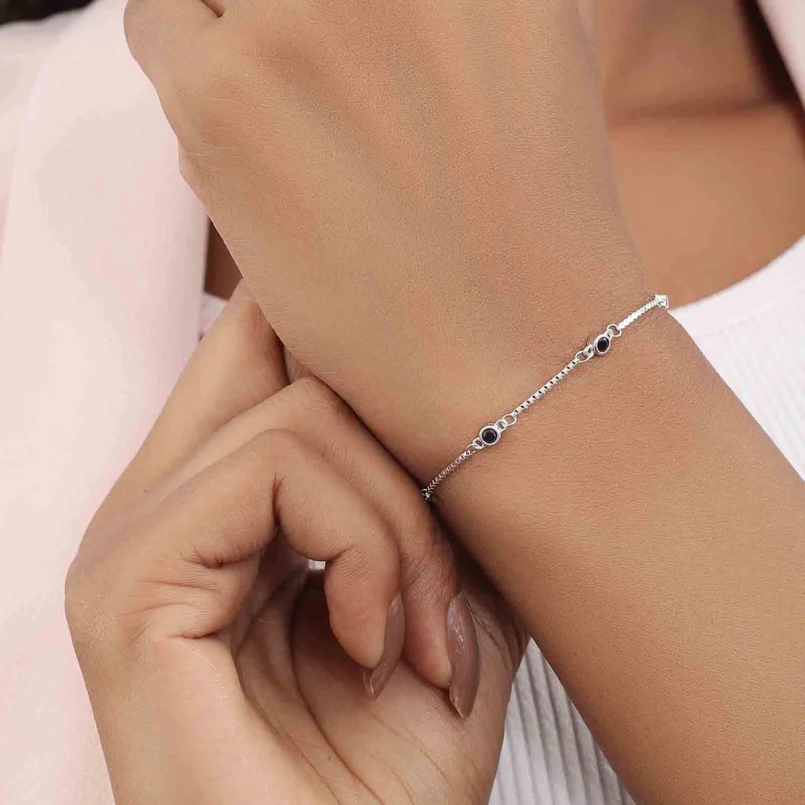 Silver Black Stone Box Chain Bracelet - Tweov Jewels