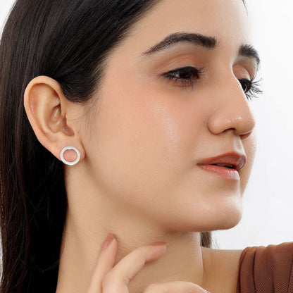 Pure Silver Stud Earrings - Polished Hoop Design - Tweov Jewels