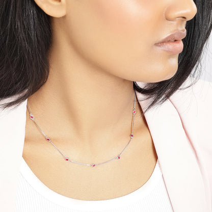 Pink CZ Stone Studded Silver Necklace - Tweov Jewels