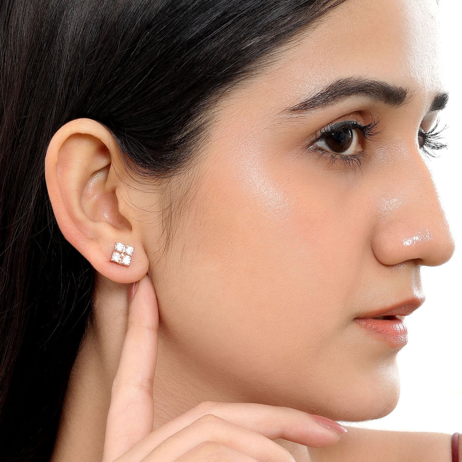 Rose Gold Square Designer Silver Stud Earrings - Tweov Jewels